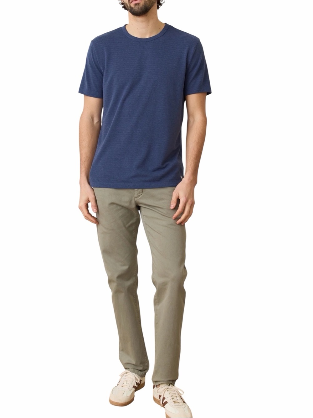Marine Layer Jacquard Crew Tee Mood Indigo Blue M/L Sustainable Eco